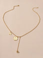 Dainty Party Jewellery Gold Popcorn Chain Luck Letter Star Round Charm Necklace-0