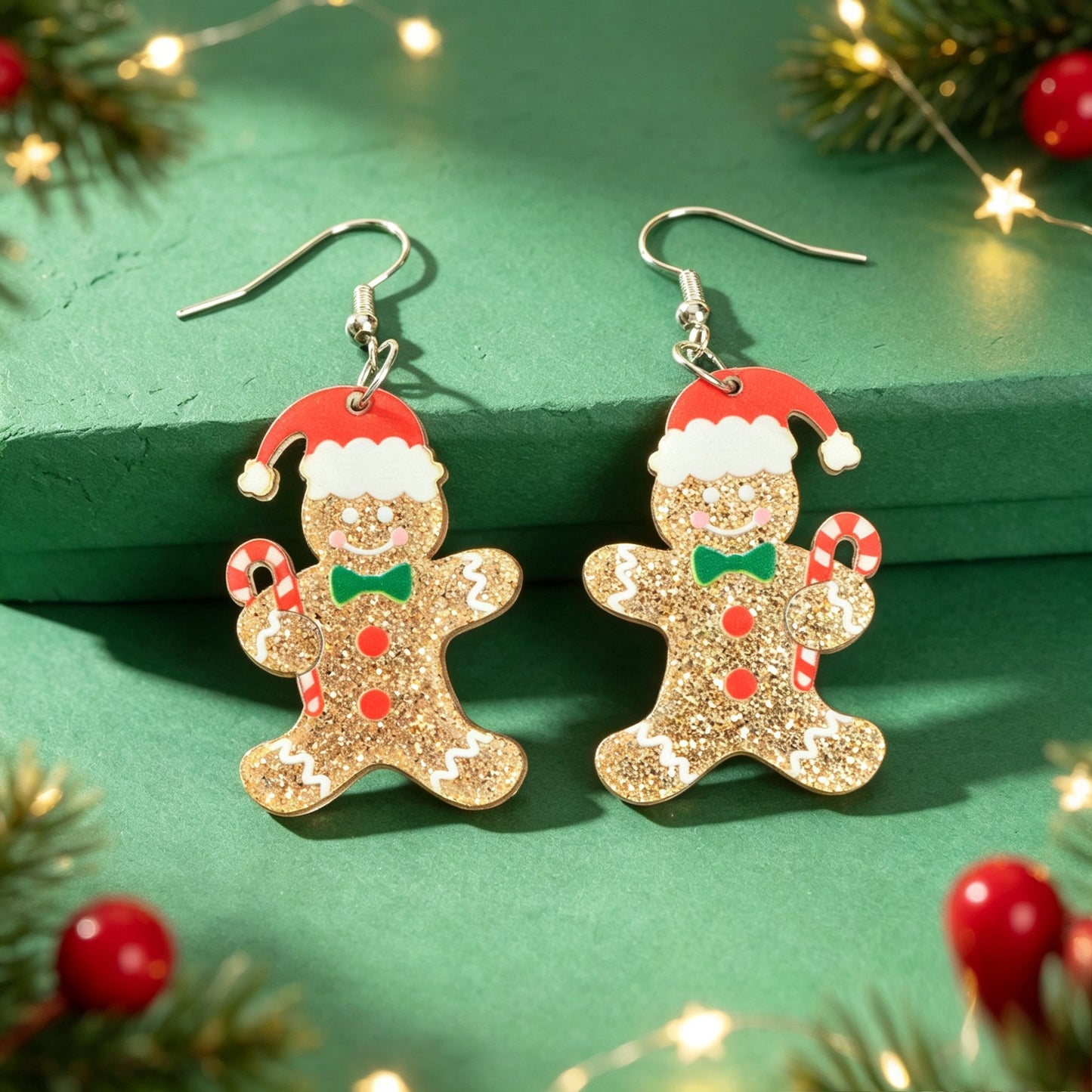 Christmas Cute Sparkly Gingerbread Man Dangle Earrings Holiday Party Jewelry Gift-3