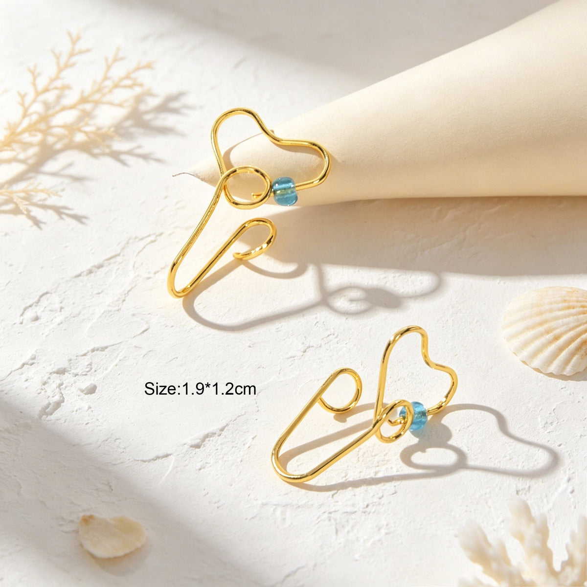2pcs Beads Gold Hollow Love Heart Ear Cuff Earring Daily Gathering Festival Gift-3