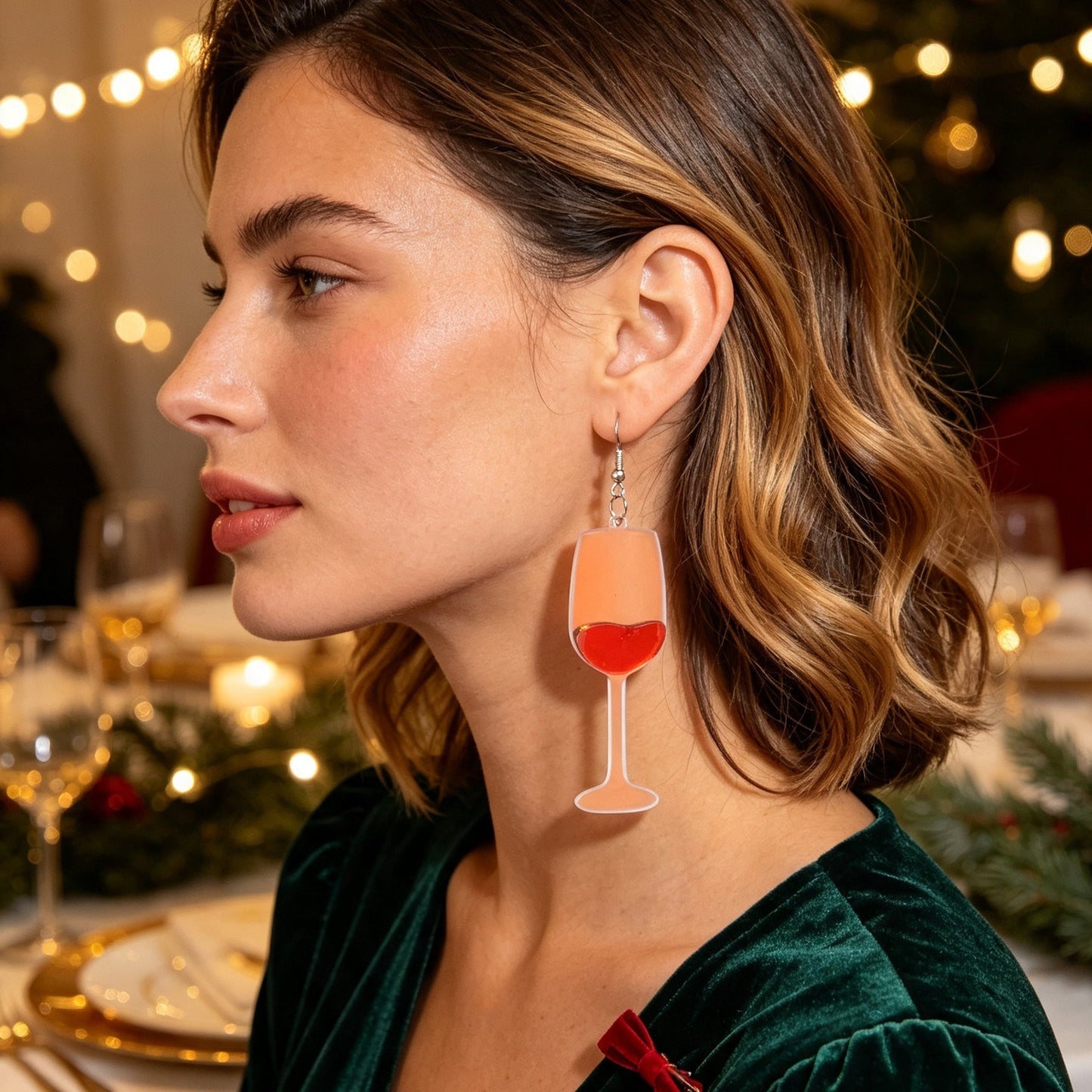 Fun Red Wine Cup Acrylic Dangle Earrings Christmas Party Bar Holiday Jewelry-3