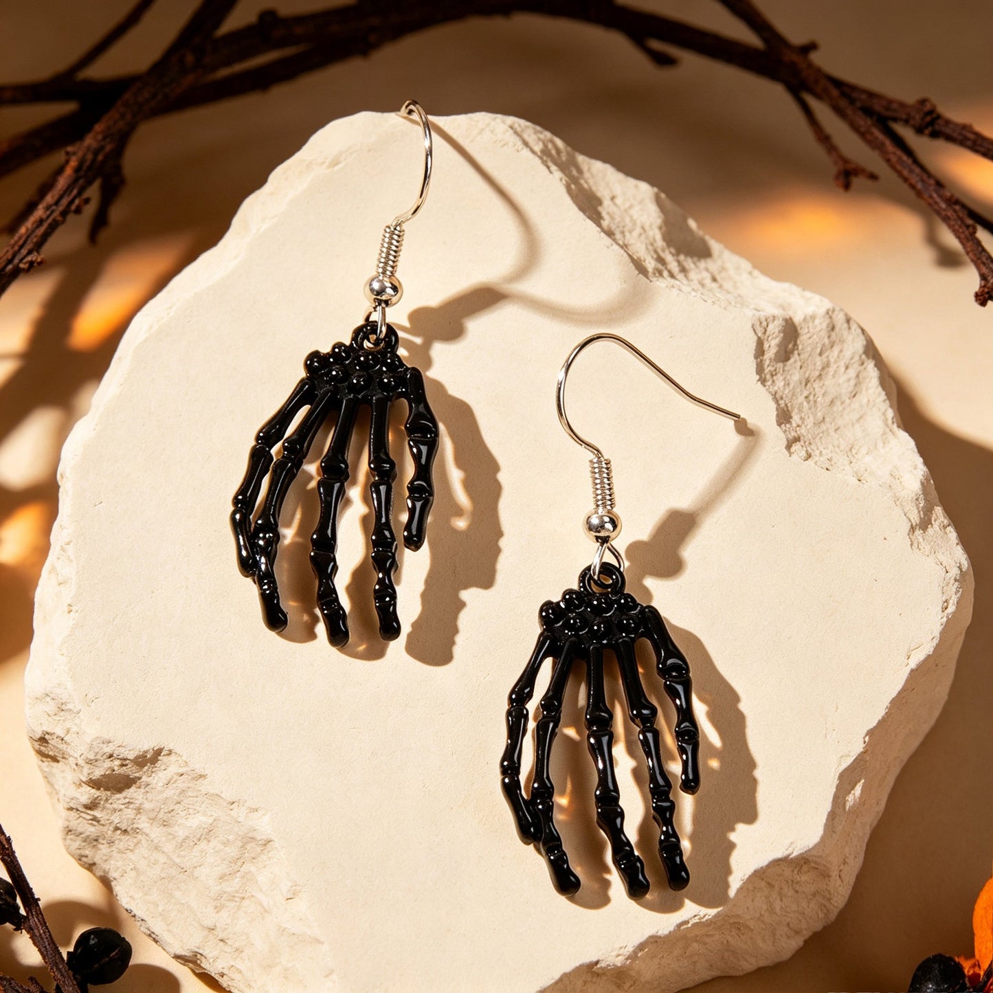 Black Skeleton Ghost Hand Dangle Earrings Gothic Halloween Cosplay Accessories Punk Rock Music Festival Jewelry-3