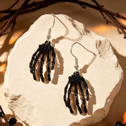 Black Skeleton Ghost Hand Dangle Earrings Gothic Halloween Cosplay Accessories Punk Rock Music Festival Jewelry-3
