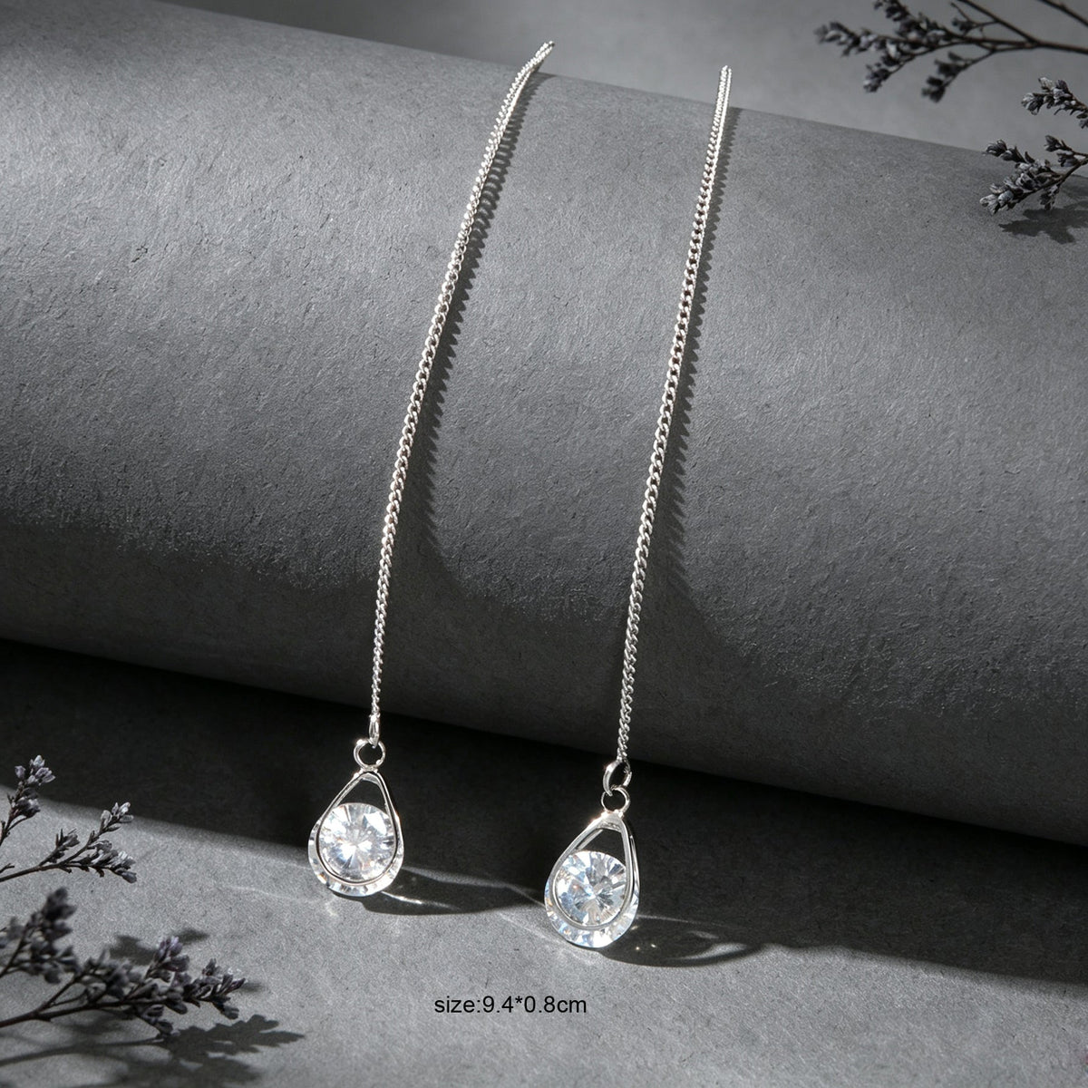Silver Long Thin Chain Glitter Water Drop Dangle Earrings Dainty Ear Line Elegant Party Banquet Jewelry-4