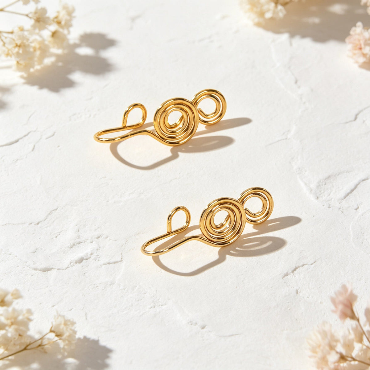 2pcs Punk Spiral Clip‑On Ear Cuffs Gold Non‑Pierced Earrings Fashion Jewellery-3