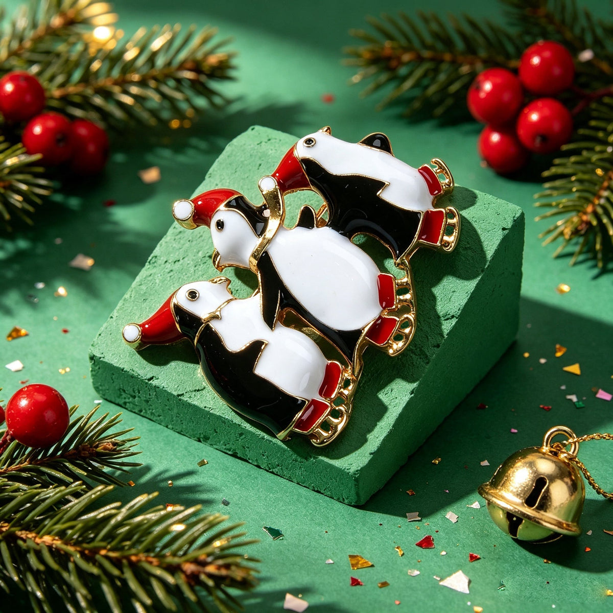 Christmas Funny Penguin Brooch Pin Enamel Santa Hat Xmas Holiday Jewellery Gift-4