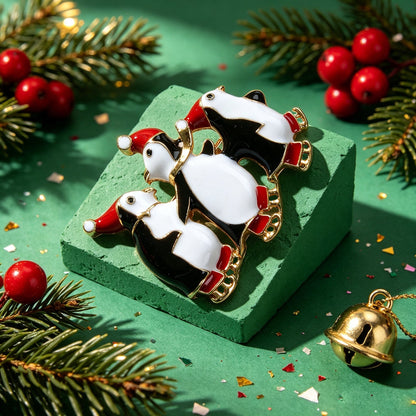 Christmas Funny Penguin Brooch Pin Enamel Santa Hat Xmas Holiday Jewellery Gift-4
