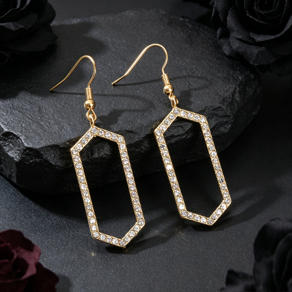 Sparkling Gold Hexagon Geometric Dangle Earrings Luxurious Banquet Party Jewelry-3