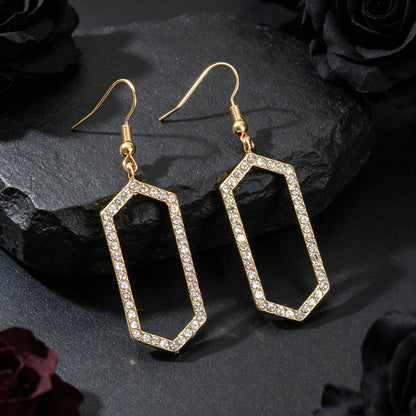 Sparkling Gold Hexagon Geometric Dangle Earrings Luxurious Banquet Party Jewelry-3