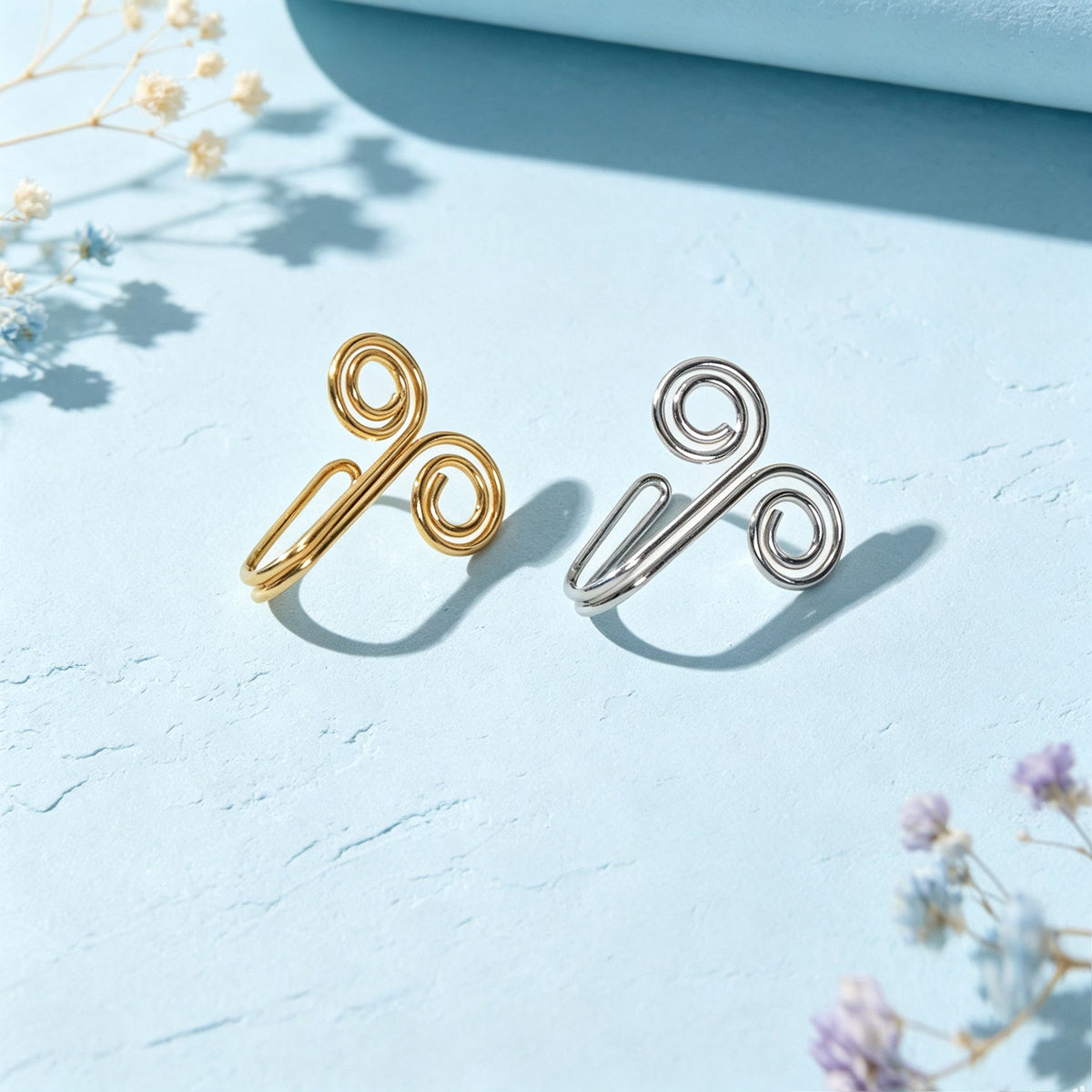 2pcs Boho Double Spiral Wire Ear Cuff Gold Silver Non-Pierced Cartilage Ear Clip-3