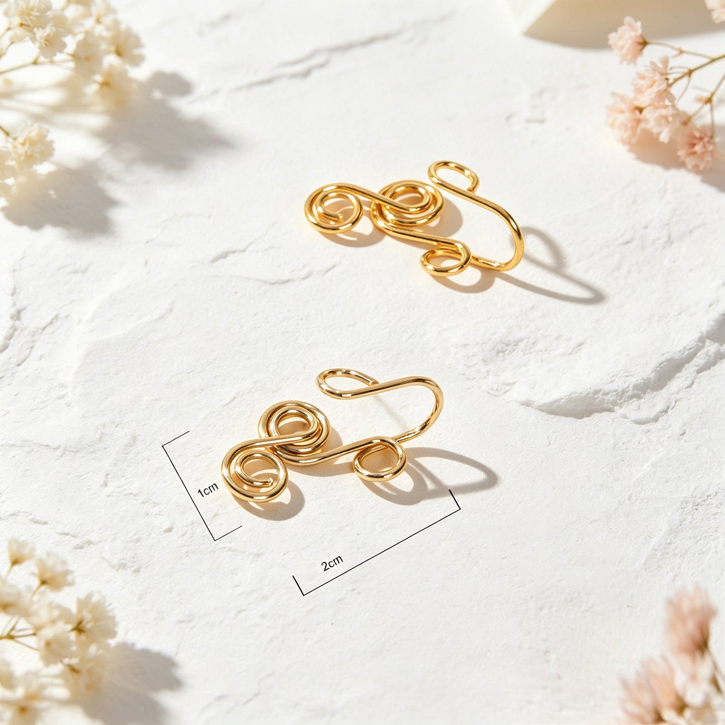 2pcs Gold Ear Cuff Clip‑on Earrings No Piercing Swirl Wire Design Retro Jewelry-3