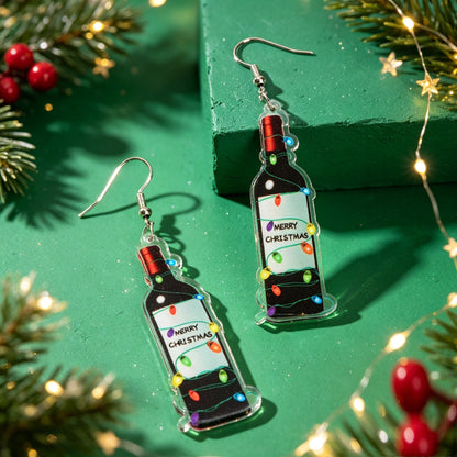 Colorful Light Decor Wine Bottle Dangle Earrings Christmas Festival Party Bar Fashion Jewelry-3