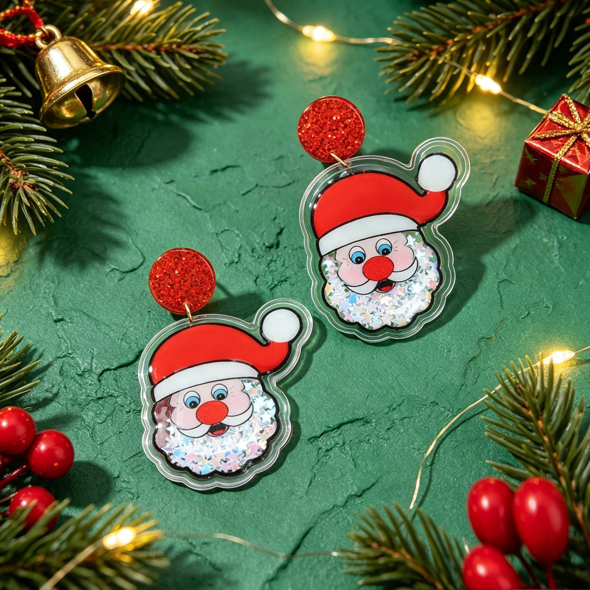 Festive Xmas Red Disc Santa Dangle Earrings Christmas Party Costume Accessories-3