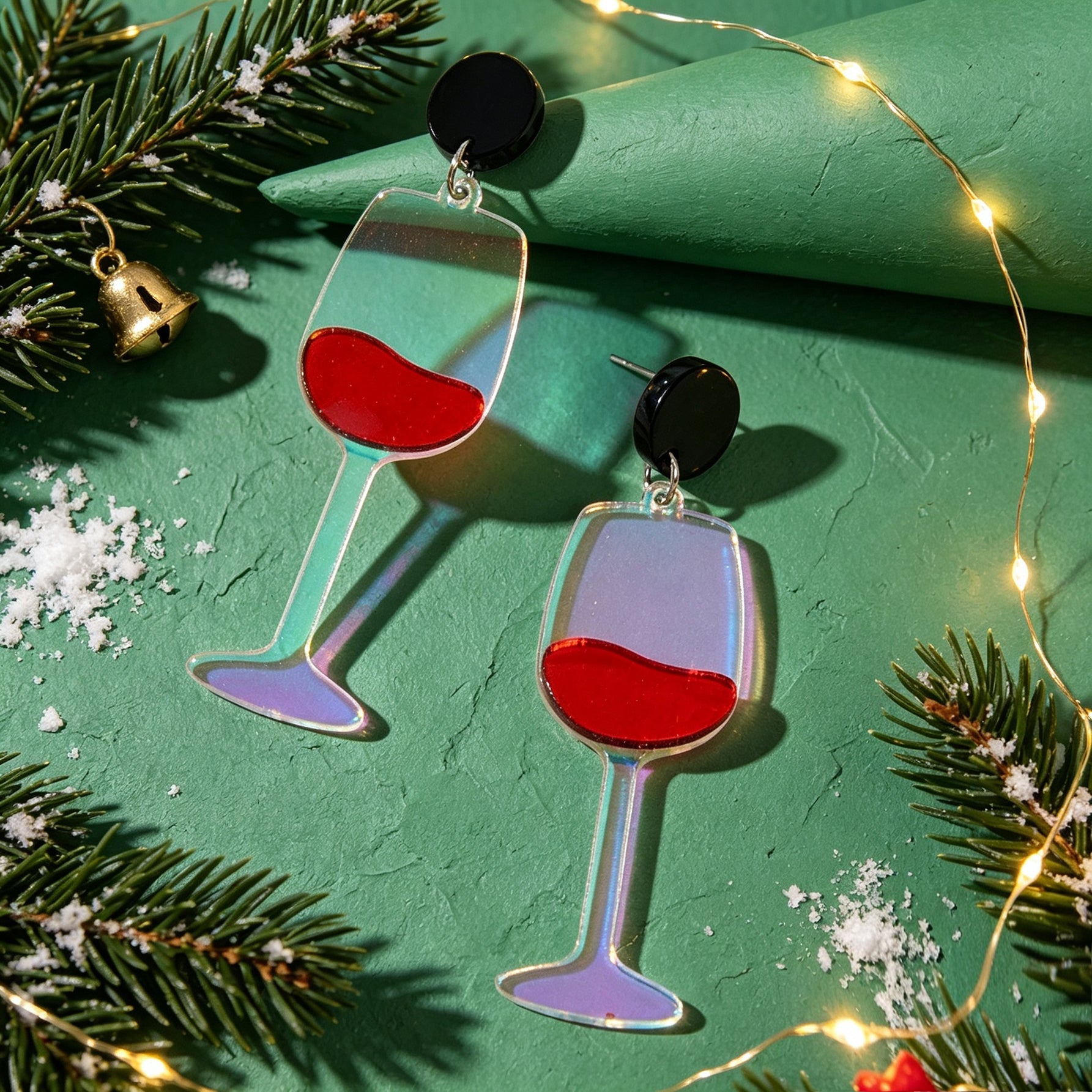 Unique Wine Glass Christmas Dangle Earrings Personality Fun Xmas Party Jewellery-3