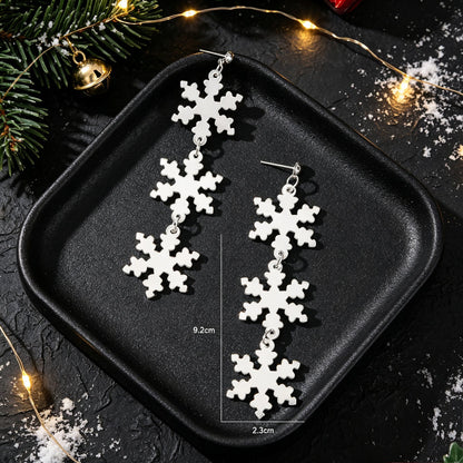 Christmas Snowflake Silver Long Dangle Drop Earrings Festive Statement Accessory-3