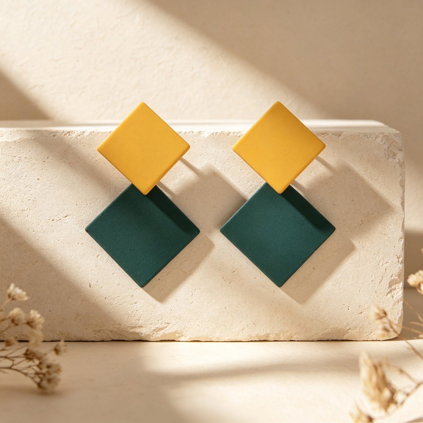 Retro Two Tone Geometric Square Stud Earrings Elegant Daily Party Jewelry Gift-1