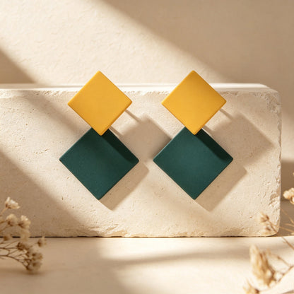 Retro Two Tone Geometric Square Stud Earrings Elegant Daily Party Jewelry Gift-1