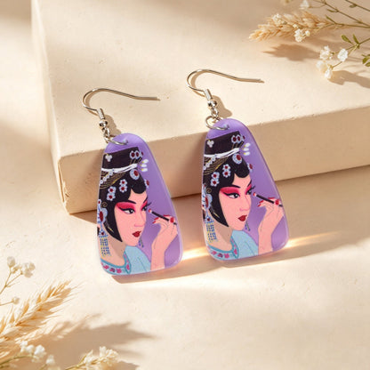Chinese Opera Figure Purple Acrylic Drop Earrings Party Gift Giving Photoshoot Jewelry-3