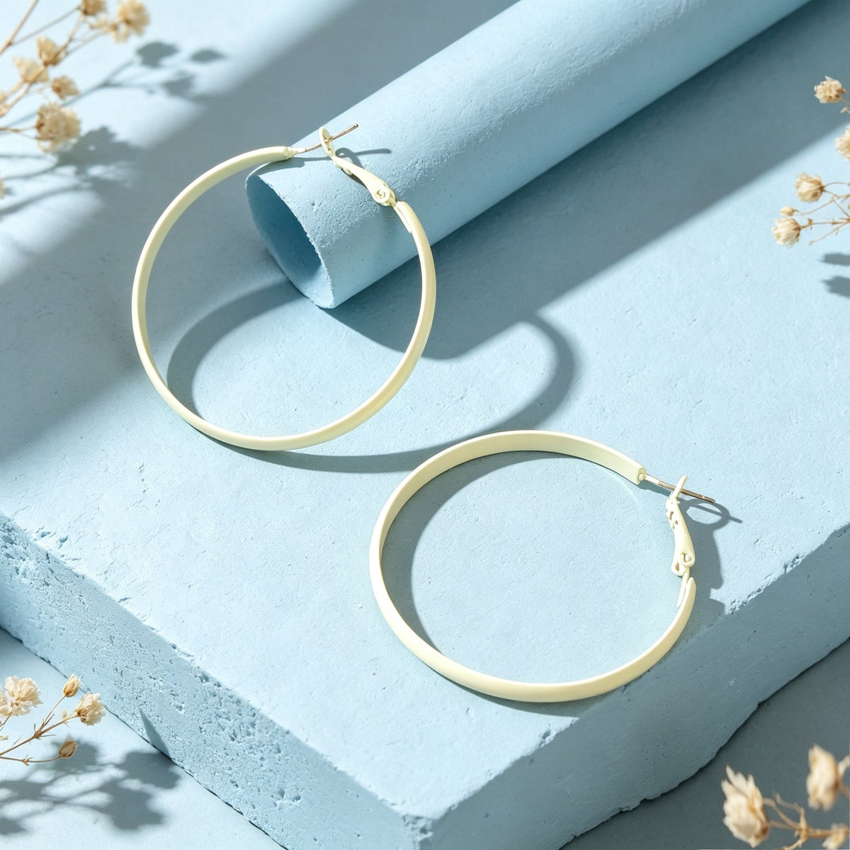 Minimalist Beige Big Round Hoop Earrings Daily Party Beach Vacation Statement Jewelry-3