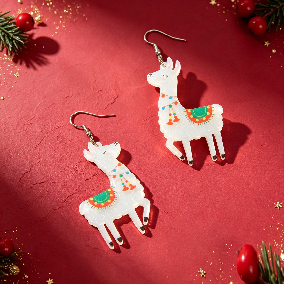 Cartoon Llama Acrylic Dangle Earrings Cute Animal Xmas Festival Party Birthday Jewelry-3