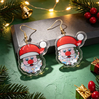 Star Sequin Filled Christmas Santa Claus Drop Earrings Clear Acrylic Material Festival Jewelry Gift-0