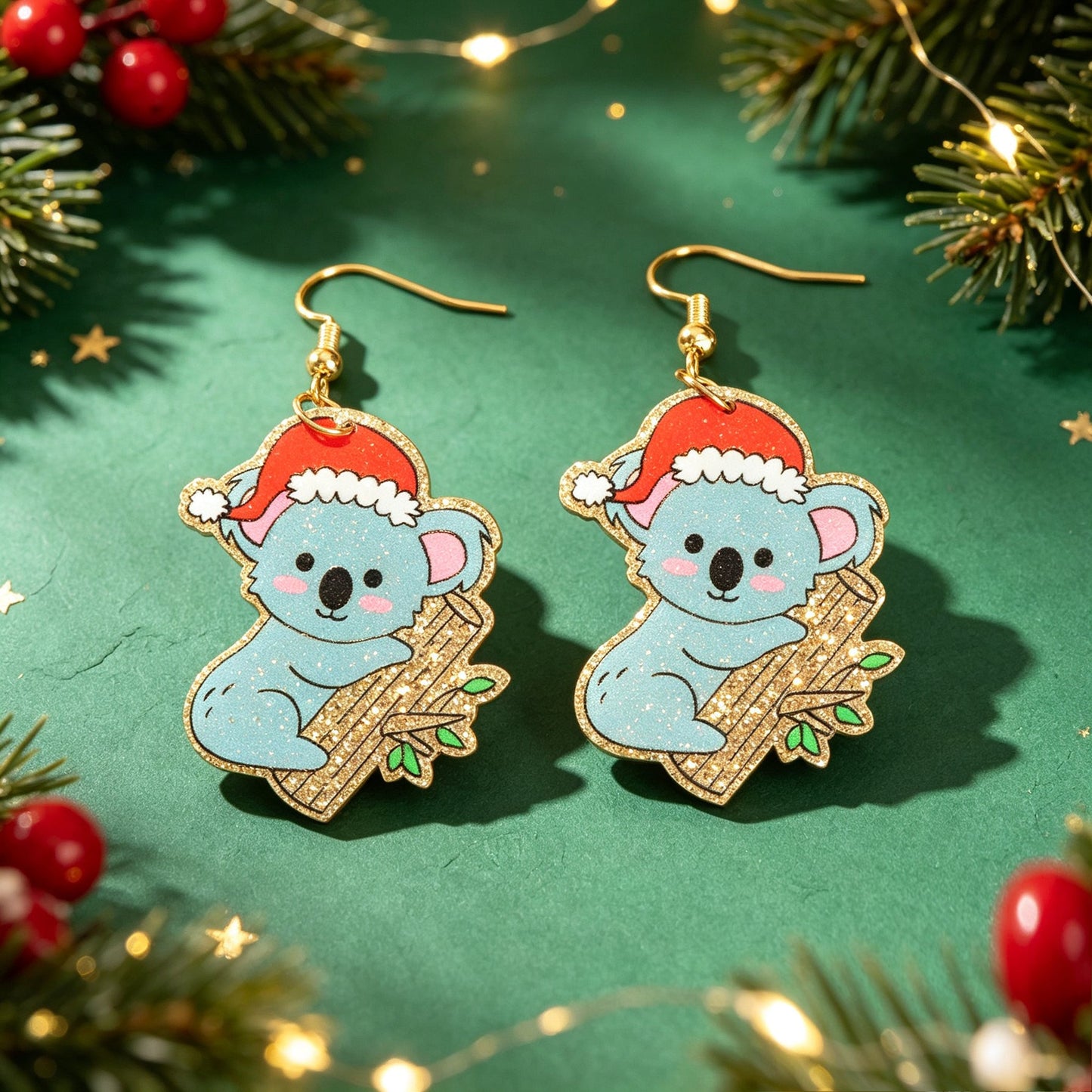 Santa Hat Koala Dangle Earrings Cute Animal Jewelry Christmas Festival Accessories Gift-1