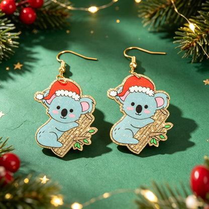 Santa Hat Koala Dangle Earrings Cute Animal Jewelry Christmas Festival Accessories Gift-1