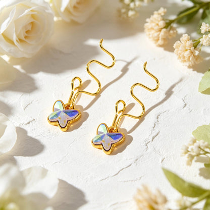 Gradient Butterfly Ear Cuffs No Piercing Gold Wavy Wire Non-Pierced Ear Clips-2