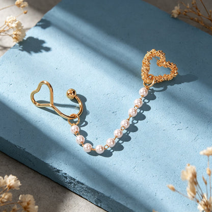 1 pc Gold Heart Imitation Pearl Chain Ear Cuff Climber Earring Romantic Dating Jewelry Festival Gift-3