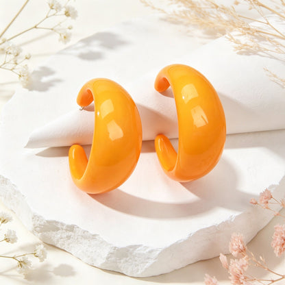 C Shape Solid Color Resin Chunky Hoop Earrings Daily Office Street Snap Vacation Minimalist Jewelry-3