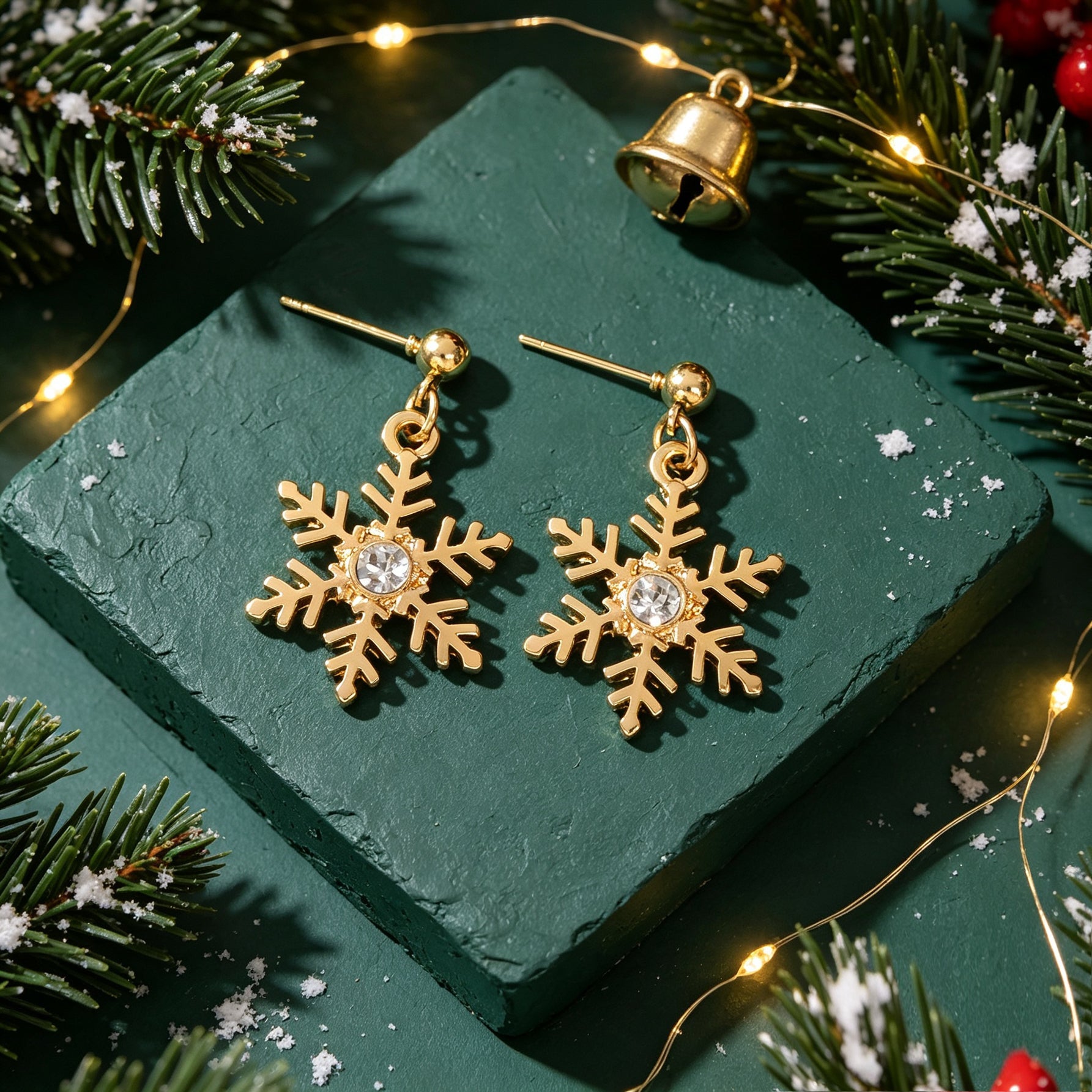 Luxury Gold Inlaid Crystal Snowflake Dangle Earrings Christmas Festive Jewellery-3