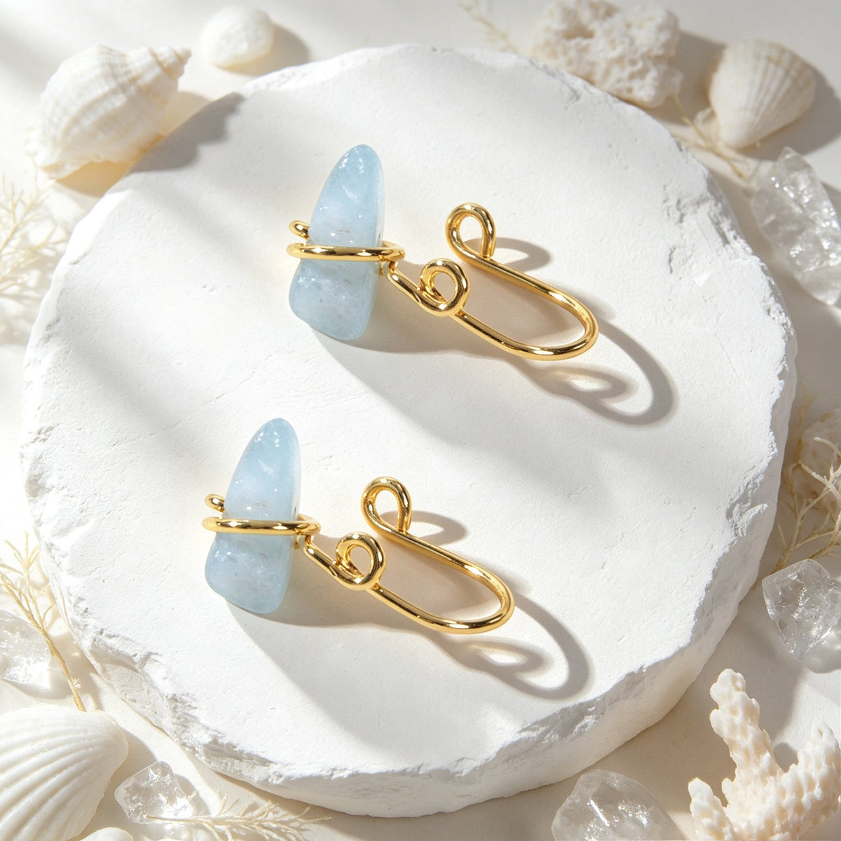2PCS Gold Ear Cuff Blue Stone Simple Summer Beach Non-Pierced Ear Clip Earrings-3