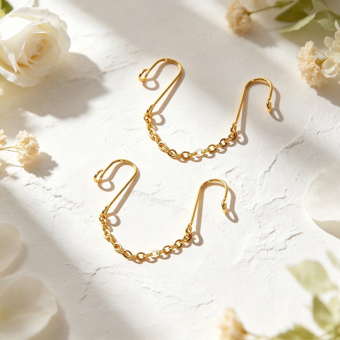 Dainty Linked Chain Ear Cuff No Piercing Silver Gold Cartilage Ear Clip Earrings-3