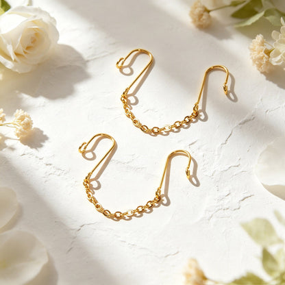Dainty Linked Chain Ear Cuff No Piercing Silver Gold Cartilage Ear Clip Earrings-3
