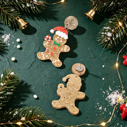 Cute Christmas Gingerbread Man Dangle Earrings Festive Holiday Fun Xmas Jewelry-3