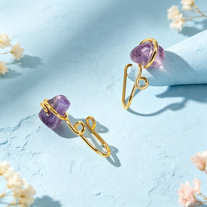 2pcs Gold Ear Cuffs No Piercing Imitate Amethyst Stone Earrings Fashion Jewelry-4
