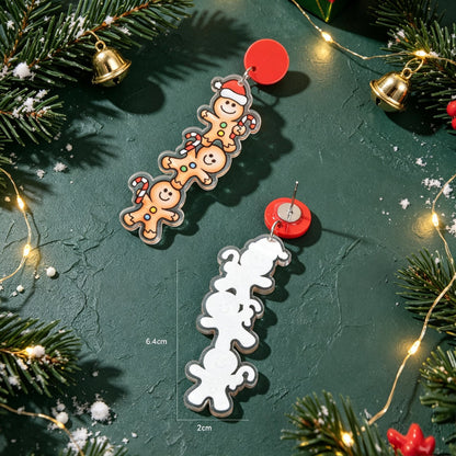 Festive Christmas Stacked Gingerbread Man Earrings Cute Holiday Party Accessory-3