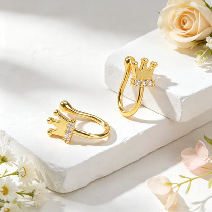 2pcs Mini Cartilage Jewelry Rhinestone Crown Ear Cuff Gold Non-Pierced Ear Clips-2