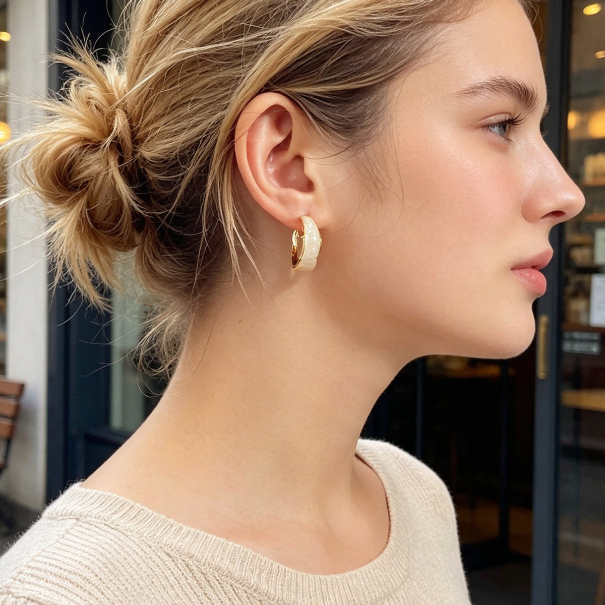 Simple White Enamel C Shape Hoop Stud Earrings Daily Officework Casual Jewelry-0
