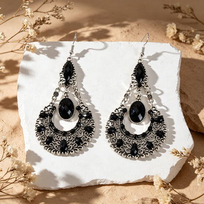 Boho Beads Decor Antique Silver Water Drop Dangle Earrings Beach Vacation Travel Jewelry-1