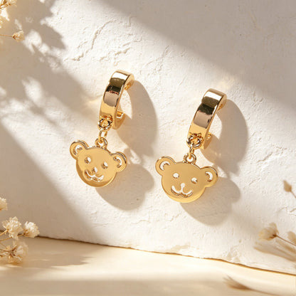 Cartoon Gold Smiley Bear Head Dangle Earrings Cute Animal Element Jewelry Birthday Gift-3
