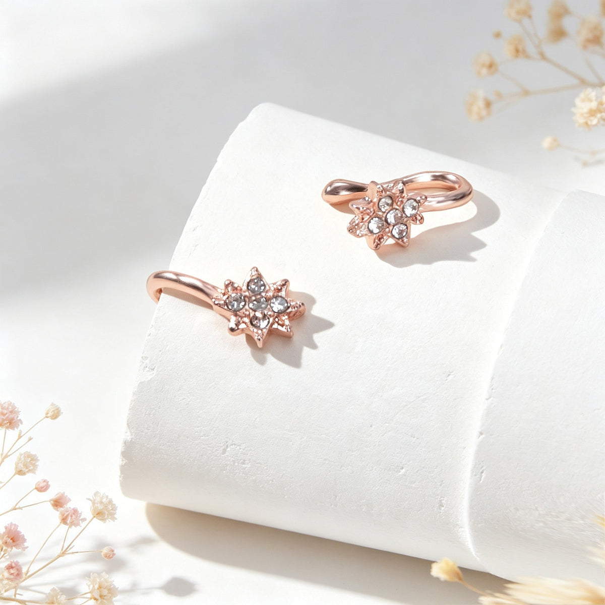 2pcs Snowflake Crystal Ear Cuffs No Piercing Rose Gold Dainty Sparkling Ear Clip-1