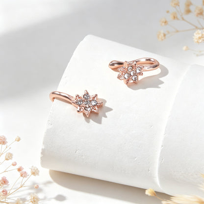 2pcs Snowflake Crystal Ear Cuffs No Piercing Rose Gold Dainty Sparkling Ear Clip-1