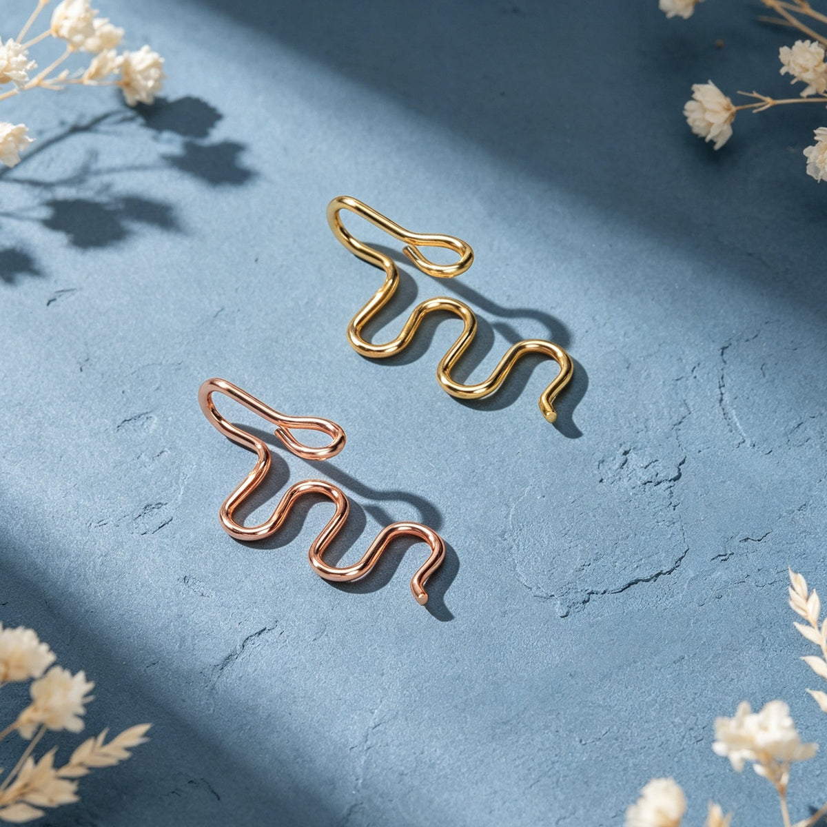 2pcs Chic Squiggle Wire Ear Clip Non Piercing Gold Rosegold Cartilage Jewellery-4