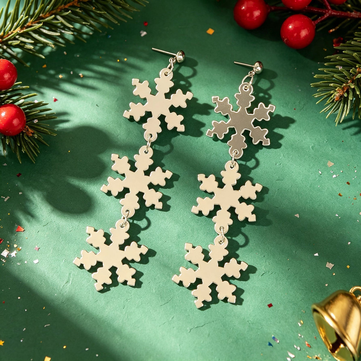 Romantic Silver Triple Snowflak Acrylic Dangle Earrings Lightweight Christmas Festival Jewelry-3