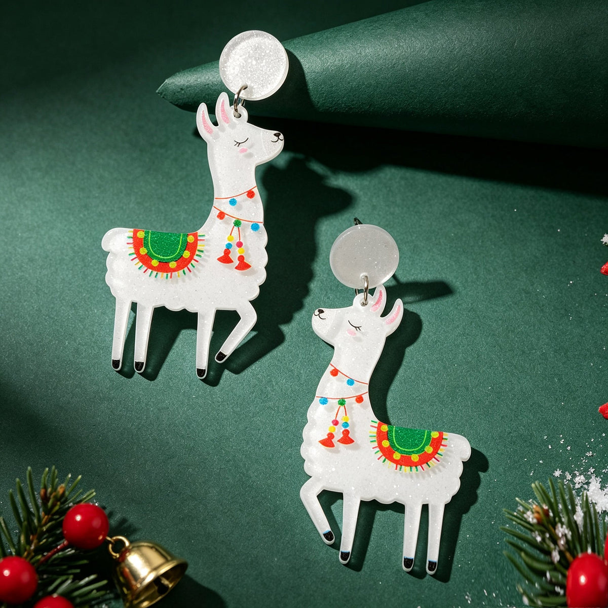 Cute Cartoon Llama Christmas Dangle Earrings Animal Festive Xmas Holiday Jewelry-3