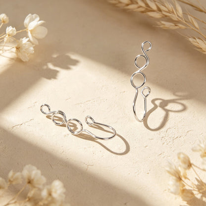 2pcs Double Loop Swirl Non Piercing Silver Ear Clip Minimalist Cartilage Jewelry-3