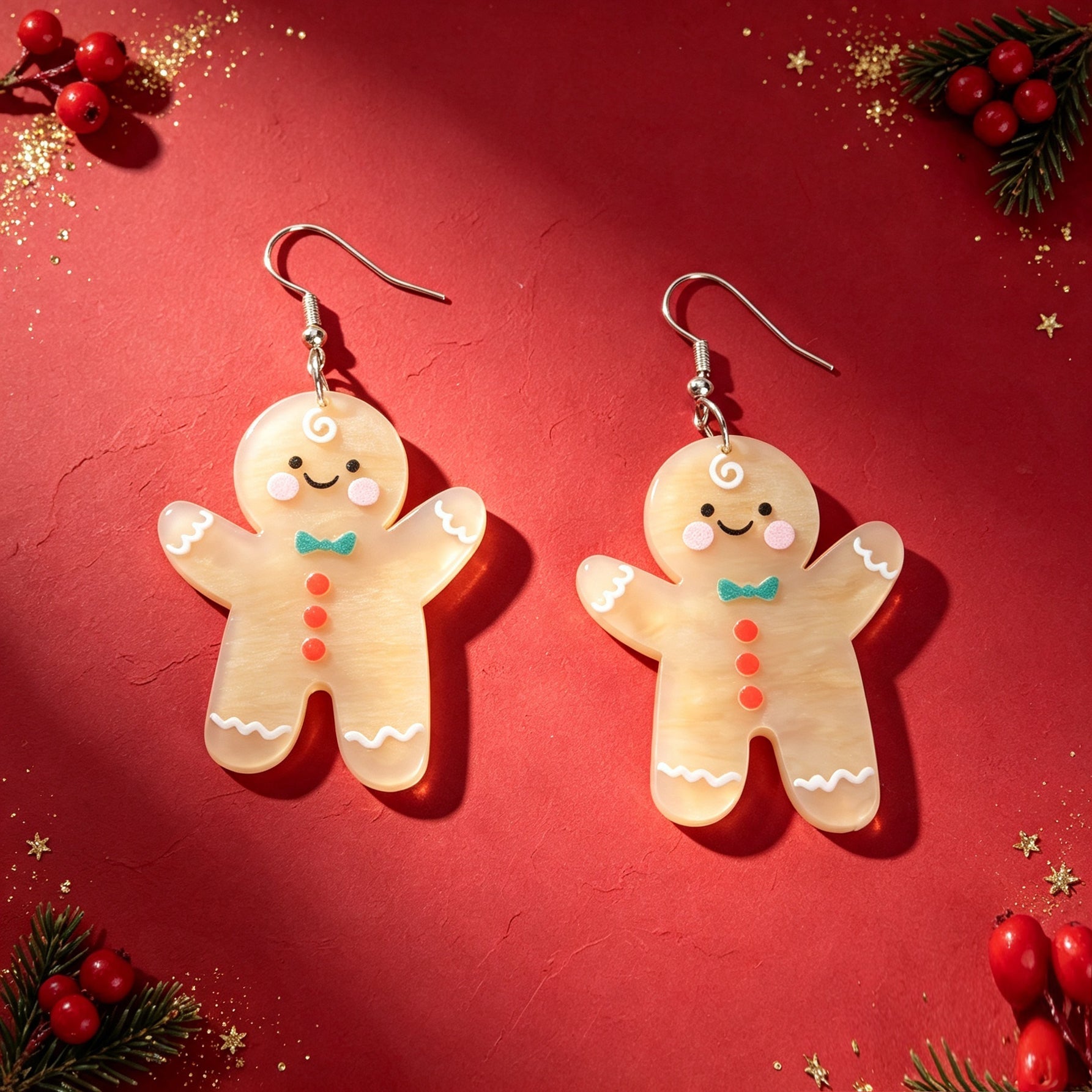Cartoon  Christmas Gingerbread Man Drop Earrings Holiday Cute Sweet Jewelry-3