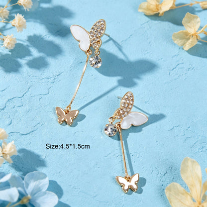 Gold Shiny Double Butterfly Long Dangle Earrings Exquisite Evening Party Jewelry-4