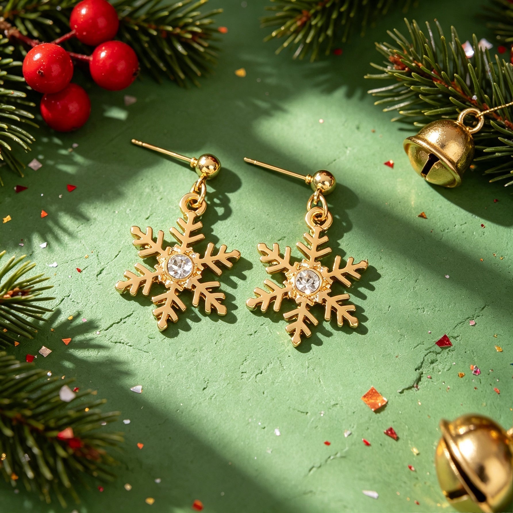 Christmas Jewelry Gold Snowflake Drop Earrings Women Delicate Festival Party Accessories-2