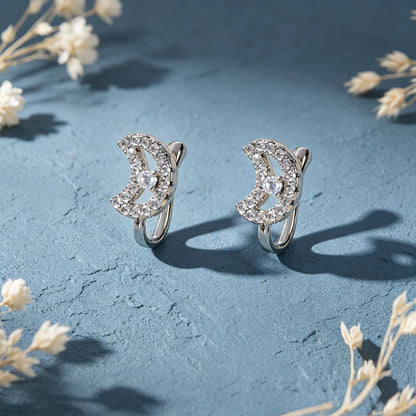 2pcs Silver Rhinestone Crescent Moon No Piercing Ear Cuffs Party Daily Jewellery-3